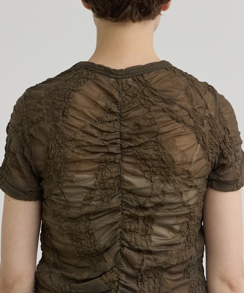 INSCRIRE（アンスクリア）の「【INSCRIRE/アンスクリア】Race Tee/シアーレースTシャツ/フラワージャガードシアーカットソー（Tシャツ/カットソー・レディース・ブラック/カーキ・FREE）」の9枚目の写真