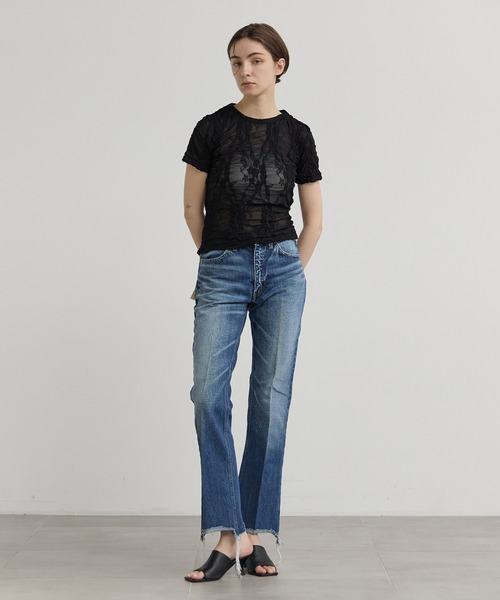 INSCRIRE（アンスクリア）の「【INSCRIRE/アンスクリア】Race Tee/シアーレースTシャツ/フラワージャガードシアーカットソー（Tシャツ/カットソー・レディース・ブラック/カーキ・FREE）」の11枚目の写真