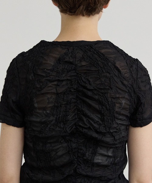 INSCRIRE（アンスクリア）の「【INSCRIRE/アンスクリア】Race Tee/シアーレースTシャツ/フラワージャガードシアーカットソー（Tシャツ/カットソー・レディース・ブラック/カーキ・FREE）」の17枚目の写真