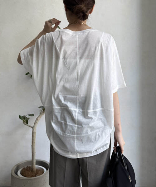 DouDou(ドゥドゥ)の「【WEB限定】ボートネック切替プルオーバー(Tシャツ/カットソー・レディース・オフホワイト/ブルー/ブラック/カーキ・FREE)」の15枚目の写真