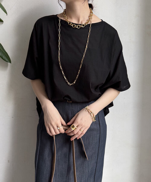 DouDou(ドゥドゥ)の「【WEB限定】ボートネック切替プルオーバー(Tシャツ/カットソー・レディース・オフホワイト/ブルー/ブラック/カーキ・FREE)」の22枚目の写真