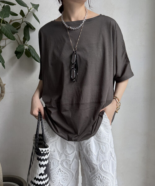 セール】【WEB限定】ボートネック切替プルオーバー（Tシャツ