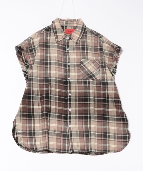 a.p.o.v. オーバーサイズダメージノースリーブチェックネルシャツ