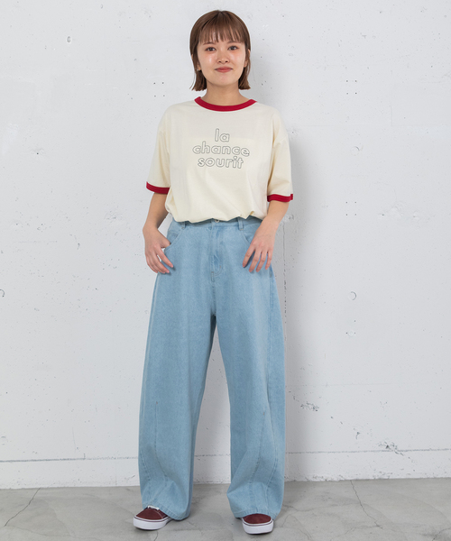 POU DOU DOU（プードゥドゥ）の「ルーズバレルジーンズ（デニムパンツ・レディース・パープル系/キナリ/インディゴブルー・M）」の4枚目の写真