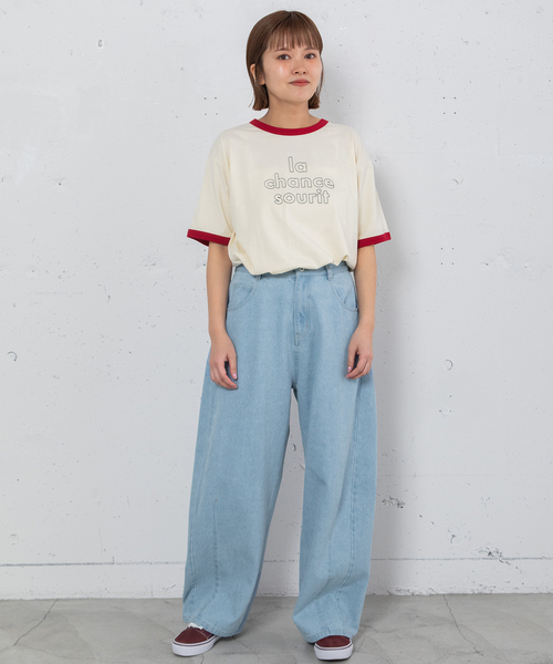 POU DOU DOU（プードゥドゥ）の「ルーズバレルジーンズ（デニムパンツ・レディース・パープル系/キナリ/インディゴブルー・M）」の6枚目の写真