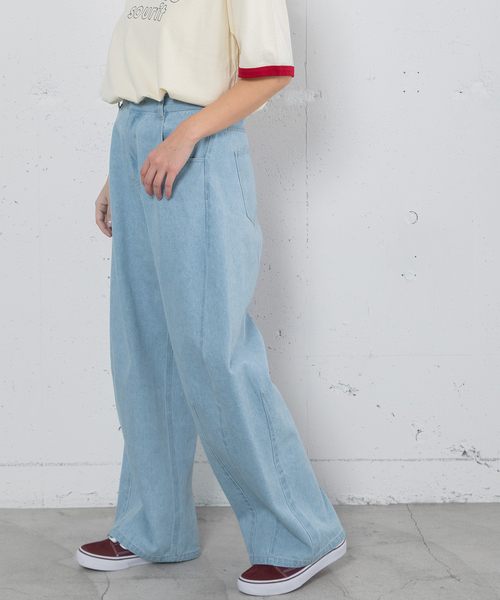 POU DOU DOU（プードゥドゥ）の「ルーズバレルジーンズ（デニムパンツ・レディース・パープル系/キナリ/インディゴブルー・M）」の9枚目の写真