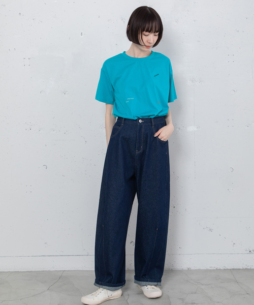 POU DOU DOU（プードゥドゥ）の「ルーズバレルジーンズ（デニムパンツ・レディース・パープル系/キナリ/インディゴブルー・M）」の15枚目の写真
