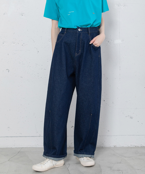 POU DOU DOU（プードゥドゥ）の「ルーズバレルジーンズ（デニムパンツ・レディース・パープル系/キナリ/インディゴブルー・M）」の20枚目の写真