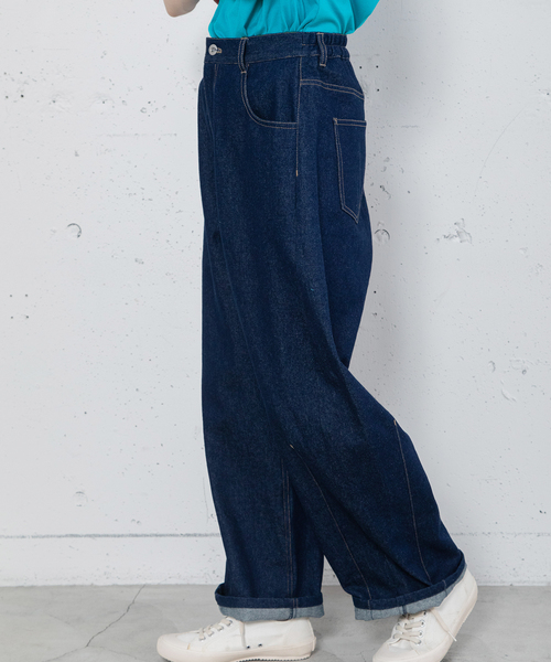 POU DOU DOU（プードゥドゥ）の「ルーズバレルジーンズ（デニムパンツ・レディース・パープル系/キナリ/インディゴブルー・M）」の22枚目の写真
