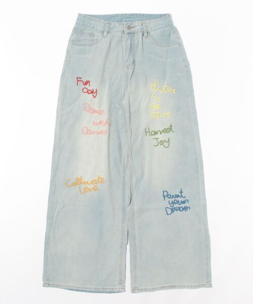 AsRiRe（アスリレイ）の「パール刺繍ワイドジーンズ（デニムパンツ・レディース・サックスブルー・S/M/L）」の13枚目の写真