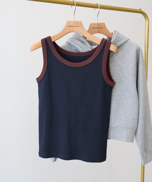 AMERICAN HOLIC(アメリカンホリック)の「バイカラーテレコタンクトップ(タンクトップ・レディース・アイボリー/チャコールグレー/ライトベージュ/ネイビー・M/L)」の4枚目の写真