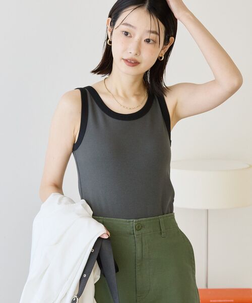 AMERICAN HOLIC(アメリカンホリック)の「バイカラーテレコタンクトップ(タンクトップ・レディース・アイボリー/チャコールグレー/ライトベージュ/ネイビー・M/L)」の10枚目の写真