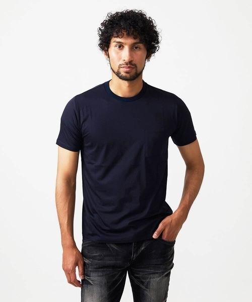 MICHEL KLEIN HOMME (ミッシェルクランオム)の「ニット衿クルーネックカットソー(Tシャツ/カットソー・メンズ・ブラック/グリーン/ネイビー・MEDIUM/LARGE/X-LARGE)」の3枚目の写真