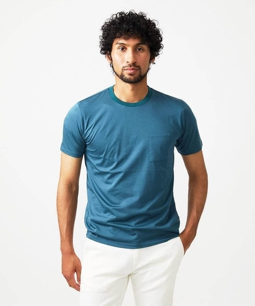 MICHEL KLEIN HOMME (ミッシェルクランオム)の「ニット衿クルーネックカットソー(Tシャツ/カットソー・メンズ・ブラック/グリーン/ネイビー・MEDIUM/LARGE/X-LARGE)」の2枚目の写真