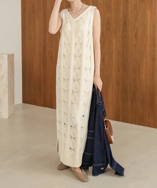 Bab(バブ)の「【S・Mサイズ展開】ミックス編みニットワンピース(ワンピース・レディース・アイボリー/グレー・SMALL/MEDIUM)」の5枚目の写真