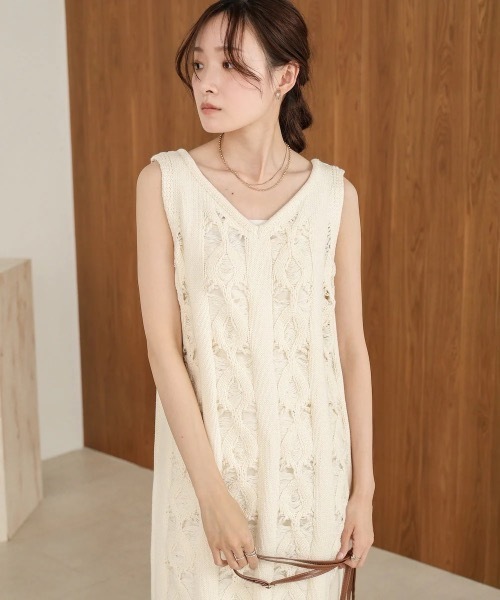 Bab(バブ)の「【S・Mサイズ展開】ミックス編みニットワンピース(ワンピース・レディース・アイボリー/グレー・SMALL/MEDIUM)」の6枚目の写真