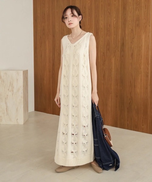 Bab(バブ)の「【S・Mサイズ展開】ミックス編みニットワンピース(ワンピース・レディース・アイボリー/グレー・SMALL/MEDIUM)」の7枚目の写真