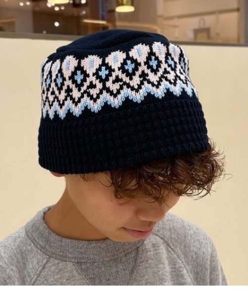 BEAMS（ビームス）の「ジャカード ニット バケットハット（ニットキャップ/ビーニー・メンズ・グリーン/ブラック/グレー/ネイビー・ONE SIZE）」の11枚目の写真