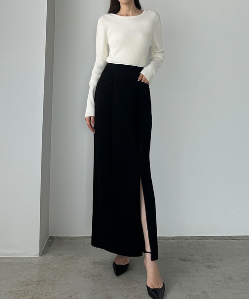 セール】ポケットデザインファスナースリットIラインポンチスカート