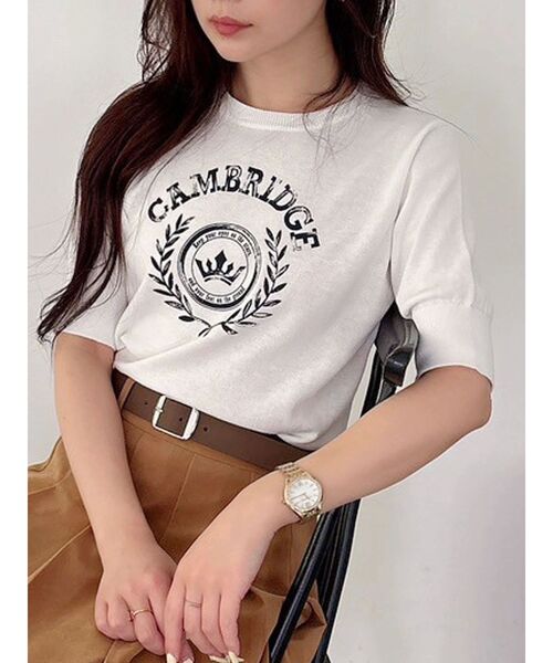 MERCURYDUO（マーキュリーデュオ）の「カレッジロゴプリントニット（ニット/セーター・レディース・ネイビー/オフホワイト/グレー・FREE）」の2枚目の写真