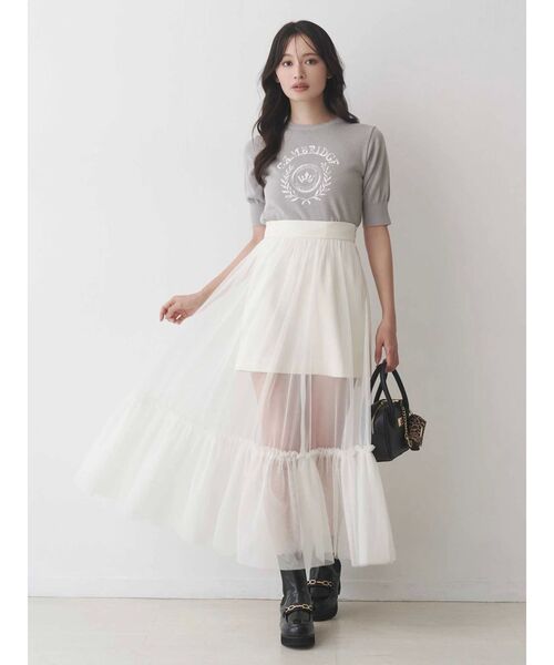 MERCURYDUO（マーキュリーデュオ）の「カレッジロゴプリントニット（ニット/セーター・レディース・ネイビー/オフホワイト/グレー・FREE）」の5枚目の写真