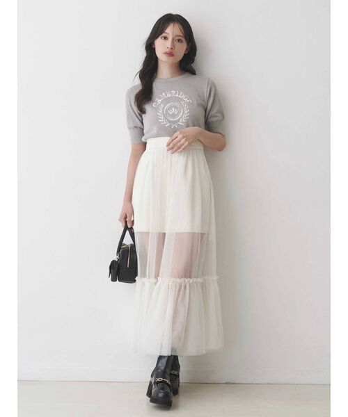 MERCURYDUO（マーキュリーデュオ）の「カレッジロゴプリントニット（ニット/セーター・レディース・ネイビー/オフホワイト/グレー・FREE）」の6枚目の写真