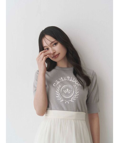 MERCURYDUO（マーキュリーデュオ）の「カレッジロゴプリントニット（ニット/セーター・レディース・ネイビー/オフホワイト/グレー・FREE）」の7枚目の写真