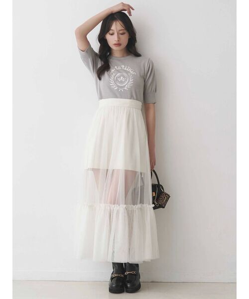 MERCURYDUO（マーキュリーデュオ）の「カレッジロゴプリントニット（ニット/セーター・レディース・ネイビー/オフホワイト/グレー・FREE）」の8枚目の写真