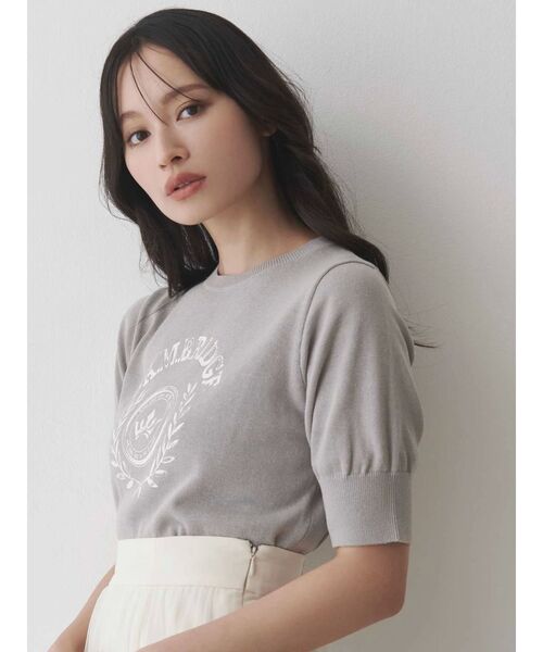 MERCURYDUO（マーキュリーデュオ）の「カレッジロゴプリントニット（ニット/セーター・レディース・ネイビー/オフホワイト/グレー・FREE）」の9枚目の写真