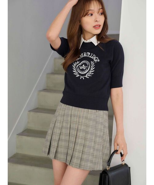 MERCURYDUO（マーキュリーデュオ）の「カレッジロゴプリントニット（ニット/セーター・レディース・ネイビー/オフホワイト/グレー・FREE）」の13枚目の写真