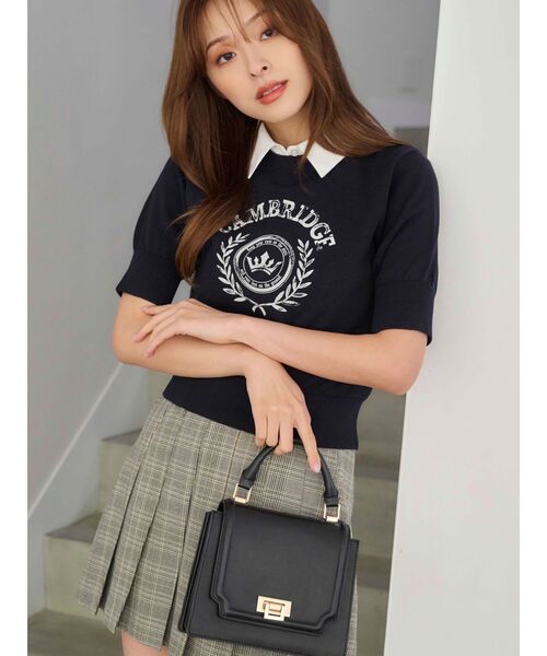 MERCURYDUO（マーキュリーデュオ）の「カレッジロゴプリントニット（ニット/セーター・レディース・ネイビー/オフホワイト/グレー・FREE）」の14枚目の写真