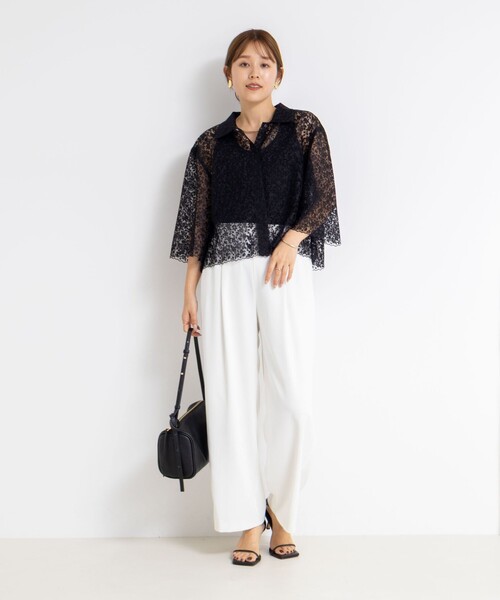 NOLLEY’S(ノーリーズ)の「Brocheレースショートシャツ(シャツ/ブラウス・レディース・オフホワイト/ブラック・38)」の3枚目の写真