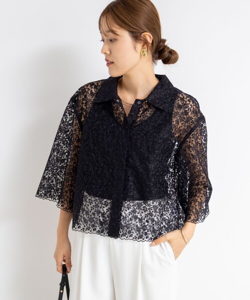 NOLLEY’S(ノーリーズ)の「Brocheレースショートシャツ(シャツ/ブラウス・レディース・オフホワイト/ブラック・38)」の7枚目の写真