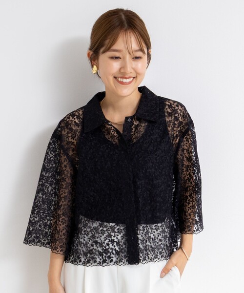 NOLLEY’S(ノーリーズ)の「Brocheレースショートシャツ(シャツ/ブラウス・レディース・オフホワイト/ブラック・38)」の10枚目の写真