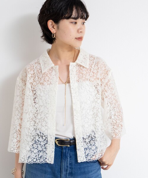 NOLLEY’S(ノーリーズ)の「Brocheレースショートシャツ(シャツ/ブラウス・レディース・オフホワイト/ブラック・38)」の18枚目の写真