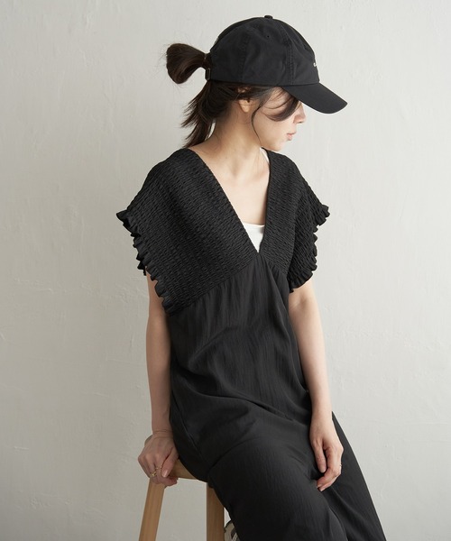 VENCEEXCHANGE（ヴァンスエクスチェンジ）の「シャーリングオールインワン（つなぎ/オールインワン・レディース・ベージュ/オリーブ/ブラック・FREE）」の2枚目の写真