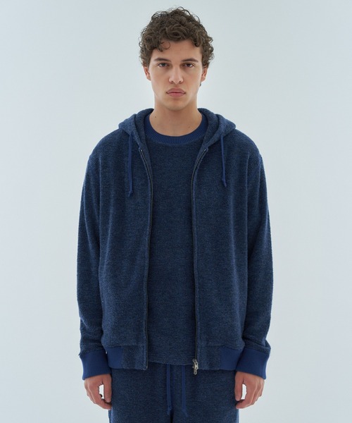 ESTNATION（エストネーション）の「ESTNATION / カシミヤミックス パイルジップフーディー（パーカー・メンズ・ネイビー/ライトグレー・LARGE/MEDIUM）」の2枚目の写真