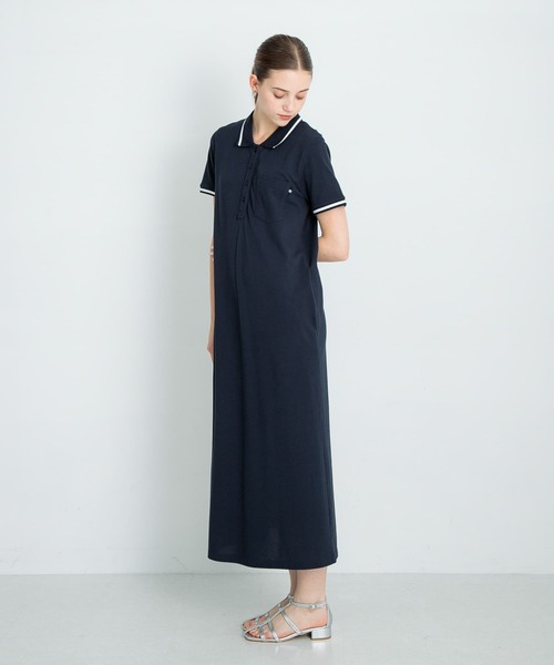 WAAC ネイビー ポロワンピース 25SS 新作｜WEB限定】WOMEN シアサッカーワンピース ネイビー