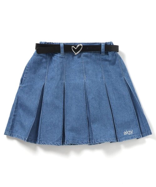 algy（アルジー）の「ハートバックルベルト付きプリーツスカパン（デニムスカート・キッズ・インディゴブルー/ブラック/グレー・MEDIUM/XX-SMALL/X-SMALL/SMALL）」の3枚目の写真