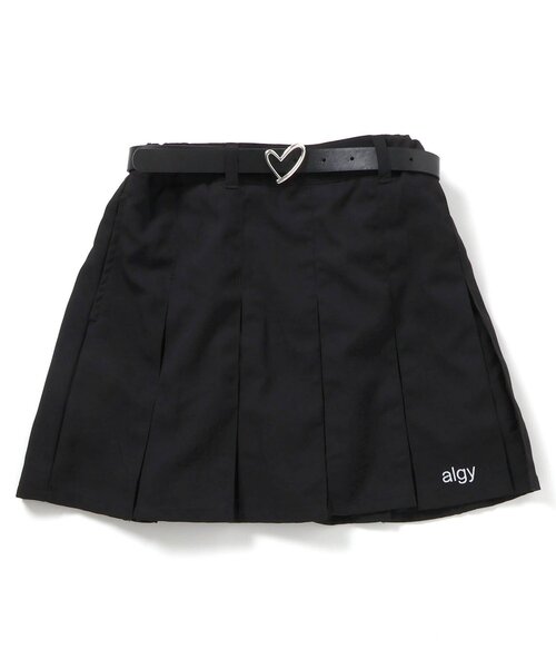 algy（アルジー）の「ハートバックルベルト付きプリーツスカパン（デニムスカート・キッズ・インディゴブルー/ブラック/グレー・MEDIUM/XX-SMALL/X-SMALL/SMALL）」の2枚目の写真