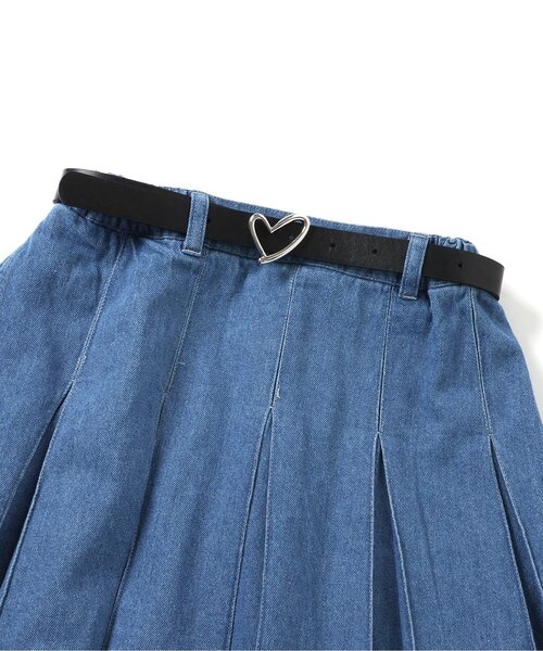 algy（アルジー）の「ハートバックルベルト付きプリーツスカパン（デニムスカート・キッズ・インディゴブルー/ブラック/グレー・MEDIUM/XX-SMALL/X-SMALL/SMALL）」の5枚目の写真