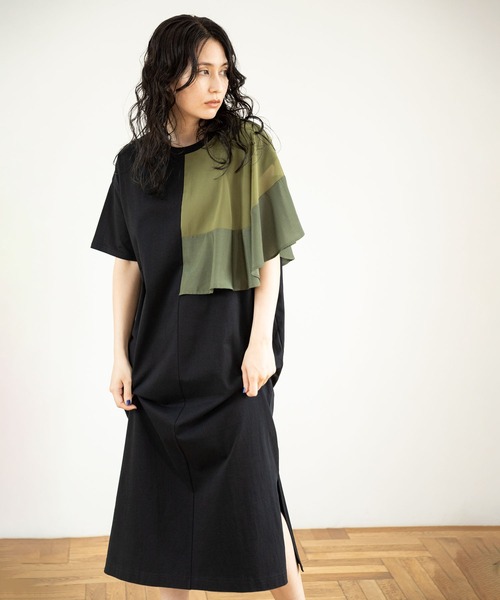 OSMOSIS(オズモーシス)の「アシンメトリーケープワンピース(ワンピース・レディース・ベージュ系その他/ブラック×カーキ/ブラック系その他・ONE SIZE)」の15枚目の写真