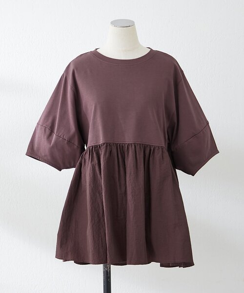 continuer de NICE CLAUP(コンティニューデナイスクラップ)の「大人ランタン袖ドッキングT(Tシャツ/カットソー・レディース・ブラック/オフホワイト/ブラウン・FREE)」の3枚目の写真
