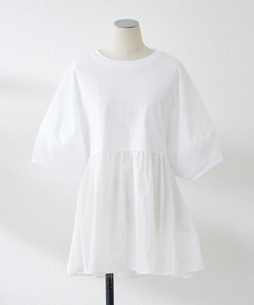 continuer de NICE CLAUP(コンティニューデナイスクラップ)の「大人ランタン袖ドッキングT(Tシャツ/カットソー・レディース・ブラック/オフホワイト/ブラウン・FREE)」の8枚目の写真