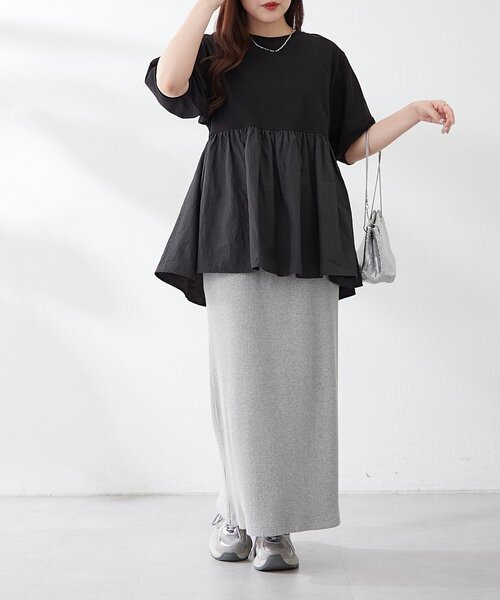 continuer de NICE CLAUP(コンティニューデナイスクラップ)の「大人ランタン袖ドッキングT(Tシャツ/カットソー・レディース・ブラック/オフホワイト/ブラウン・FREE)」の11枚目の写真