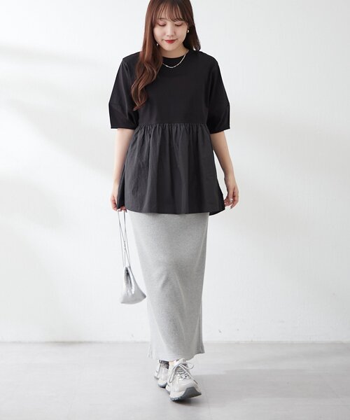 continuer de NICE CLAUP(コンティニューデナイスクラップ)の「大人ランタン袖ドッキングT(Tシャツ/カットソー・レディース・ブラック/オフホワイト/ブラウン・FREE)」の12枚目の写真
