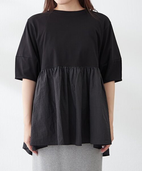 continuer de NICE CLAUP(コンティニューデナイスクラップ)の「大人ランタン袖ドッキングT(Tシャツ/カットソー・レディース・ブラック/オフホワイト/ブラウン・FREE)」の13枚目の写真