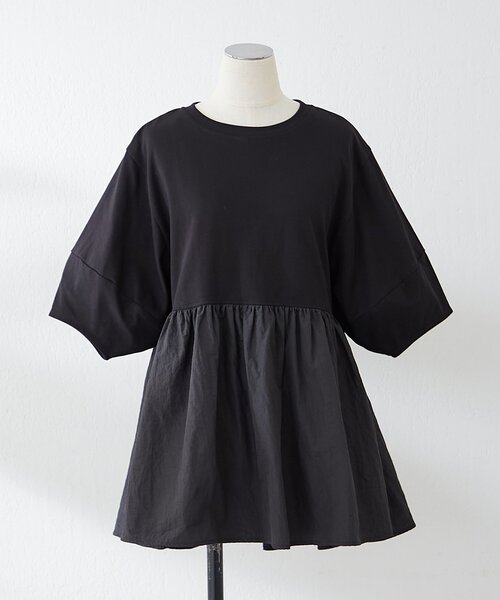 continuer de NICE CLAUP(コンティニューデナイスクラップ)の「大人ランタン袖ドッキングT(Tシャツ/カットソー・レディース・ブラック/オフホワイト/ブラウン・FREE)」の19枚目の写真