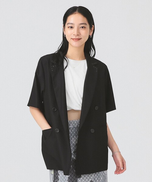 Ray BEAMS(レイビームス)の「ラペル ドット ハーフスリーブ ジャケット(テーラードジャケット・レディース・ブラック/ネイビー・0/1)」の22枚目の写真