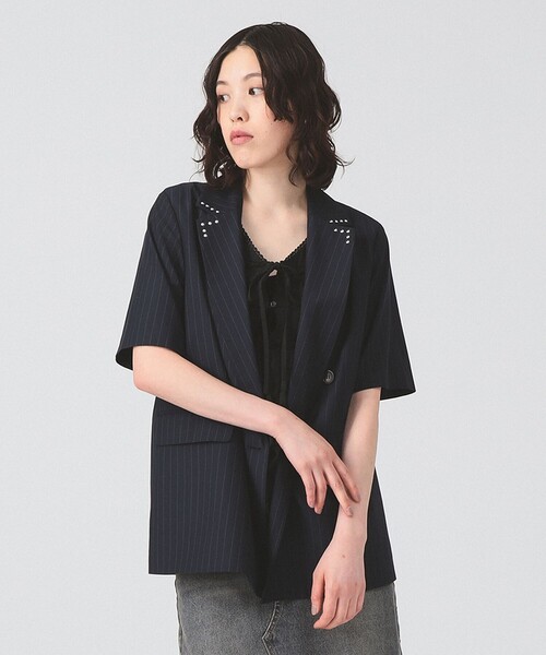 Ray BEAMS(レイビームス)の「ラペル ドット ハーフスリーブ ジャケット(テーラードジャケット・レディース・ブラック/ネイビー・0/1)」の16枚目の写真